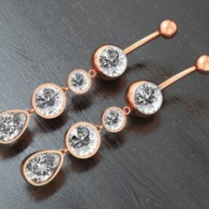 Clear Gems Belly button Ring ROSE GOLD